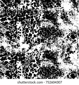 Vector black and white grunge background. Abstract monochrome pattern of stains, cracks, scratches print posters and design. Vintage elements and old texture of the ink