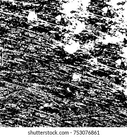 Vector black and white grunge background. Abstract monochrome pattern of stains, cracks, scratches print posters and design. Vintage elements and old texture of the ink
