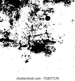 Vector black and white grunge background. Abstract monochrome pattern of stains, cracks, scratches print posters and design. Vintage elements and old texture of the ink