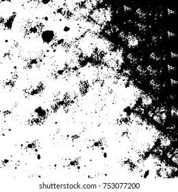 Vector black and white grunge background. Abstract monochrome pattern of stains, cracks, scratches print posters and design. Vintage elements and old texture of the ink