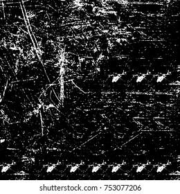 Vector black and white grunge background. Abstract monochrome pattern of stains, cracks, scratches print posters and design. Vintage elements and old texture of the ink