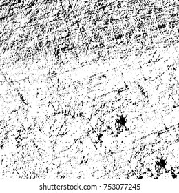 Vector black and white grunge background. Abstract monochrome pattern of stains, cracks, scratches print posters and design. Vintage elements and old texture of the ink