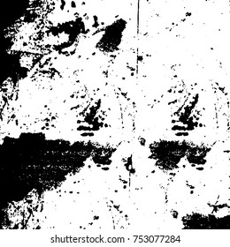 Vector black and white grunge background. Abstract monochrome pattern of stains, cracks, scratches print posters and design. Vintage elements and old texture of the ink