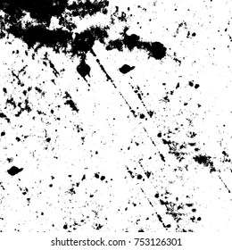 Vector black and white grunge background. Abstract monochrome pattern of stains, cracks, scratches print posters and design. Vintage elements and old texture of the ink