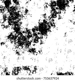 Vector black and white grunge background. Abstract monochrome pattern of stains, cracks, scratches print posters and design. Vintage elements and old texture of the ink