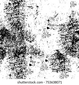 Vector black and white grunge background. Abstract monochrome pattern of stains, cracks, scratches print posters and design. Vintage elements and old texture of the ink