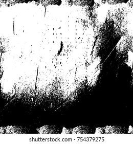 Vector black and white grunge background. Abstract monochrome pattern of stains, cracks, scratches print posters and design. Vintage elements and old texture of the ink