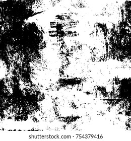 Vector black and white grunge background. Abstract monochrome pattern of stains, cracks, scratches print posters and design. Vintage elements and old texture of the ink