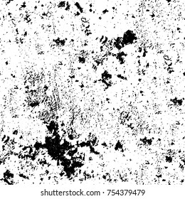 Vector black and white grunge background. Abstract monochrome pattern of stains, cracks, scratches print posters and design. Vintage elements and old texture of the ink