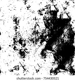 Vector black and white grunge background. Abstract monochrome pattern of stains, cracks, scratches print posters and design. Vintage elements and old texture of the ink