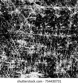 Vector black and white grunge background. Abstract monochrome pattern of stains, cracks, scratches print posters and design. Vintage elements and old texture of the ink