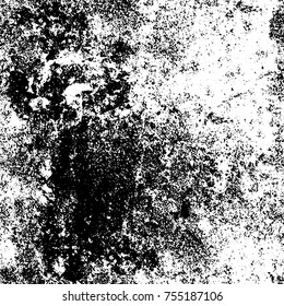 Vector black and white grunge background. Abstract monochrome pattern of stains, cracks, scratches print posters and design. Vintage elements and old texture of the ink
