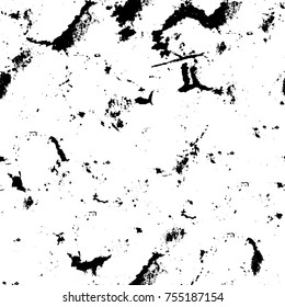 Vector black and white grunge background. Abstract monochrome pattern of stains, cracks, scratches print posters and design. Vintage elements and old texture of the ink