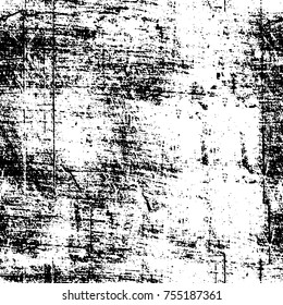 Vector black and white grunge background. Abstract monochrome pattern of stains, cracks, scratches print posters and design. Vintage elements and old texture of the ink