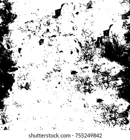 Vector black and white grunge background. Abstract monochrome pattern of stains, cracks, scratches print posters and design. Vintage elements and old texture of the ink