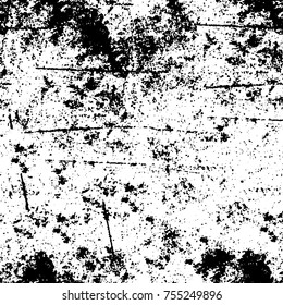Vector black and white grunge background. Abstract monochrome pattern of stains, cracks, scratches print posters and design. Vintage elements and old texture of the ink