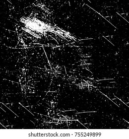 Vector black and white grunge background. Abstract monochrome pattern of stains, cracks, scratches print posters and design. Vintage elements and old texture of the ink
