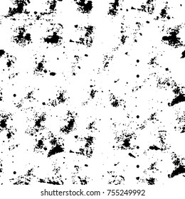 Vector black and white grunge background. Abstract monochrome pattern of stains, cracks, scratches print posters and design. Vintage elements and old texture of the ink