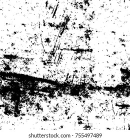 Vector black and white grunge background. Abstract monochrome pattern of stains, cracks, scratches print posters and design. Vintage elements and old texture of the ink