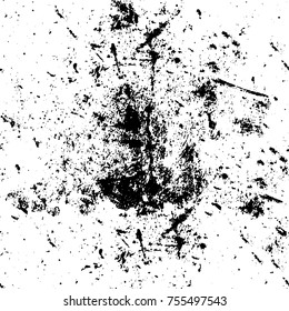 Vector black and white grunge background. Abstract monochrome pattern of stains, cracks, scratches print posters and design. Vintage elements and old texture of the ink