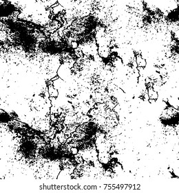 Vector black and white grunge background. Abstract monochrome pattern of stains, cracks, scratches print posters and design. Vintage elements and old texture of the ink