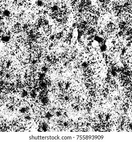 Vector black and white grunge background. Abstract monochrome pattern of stains, cracks, scratches print posters and design. Vintage elements and old texture of the ink