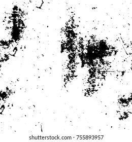 Vector black and white grunge background. Abstract monochrome pattern of stains, cracks, scratches print posters and design. Vintage elements and old texture of the ink