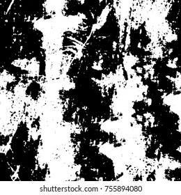 Vector black and white grunge background. Abstract monochrome pattern of stains, cracks, scratches print posters and design. Vintage elements and old texture of the ink