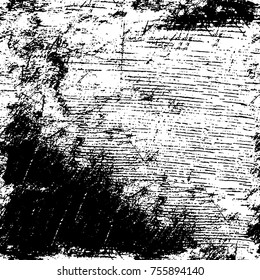 Vector black and white grunge background. Abstract monochrome pattern of stains, cracks, scratches print posters and design. Vintage elements and old texture of the ink