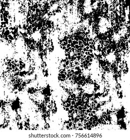 Vector black and white grunge background. Abstract monochrome pattern of stains, cracks, scratches print posters and design. Vintage elements and old texture of the ink