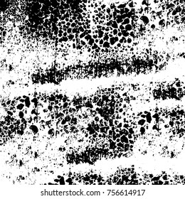 Vector black and white grunge background. Abstract monochrome pattern of stains, cracks, scratches print posters and design. Vintage elements and old texture of the ink