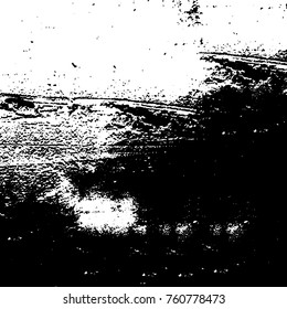 Vector black and white grunge background. Abstract monochrome pattern of stains, cracks, scratches print posters and design. Vintage elements and old texture of the ink