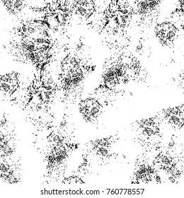 Vector black and white grunge background. Abstract monochrome pattern of stains, cracks, scratches print posters and design. Vintage elements and old texture of the ink