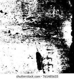 Vector black and white grunge background. Abstract monochrome pattern of stains, cracks, scratches print posters and design. Vintage elements and old texture of the ink
