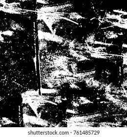 Vector black and white grunge background. Abstract monochrome pattern of stains, cracks, scratches print posters and design. Vintage elements and old texture of the ink