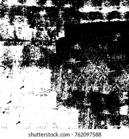 Vector black and white grunge background. Abstract monochrome pattern of stains, cracks, scratches print posters and design. Vintage elements and old texture of the ink