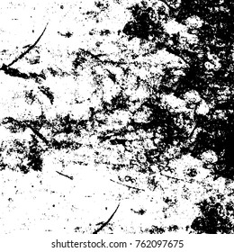 Vector black and white grunge background. Abstract monochrome pattern of stains, cracks, scratches print posters and design. Vintage elements and old texture of the ink