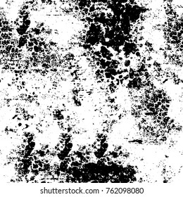Vector black and white grunge background. Abstract monochrome pattern of stains, cracks, scratches print posters and design. Vintage elements and old texture of the ink