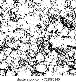 Vector black and white grunge background. Abstract monochrome pattern of stains, cracks, scratches print posters and design. Vintage elements and old texture of the ink