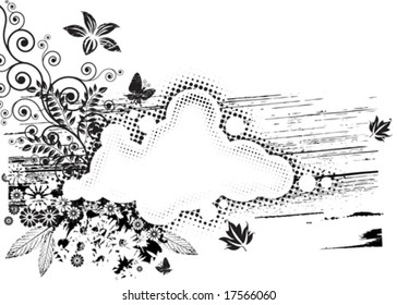 vector of Black and white Grunge Flora composition.