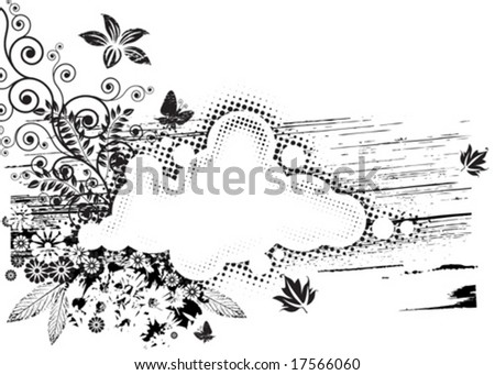 vector of Black and white Grunge Flora composition.
