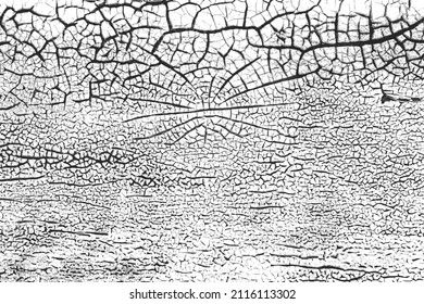 Vector black and white grunge pattern made from natural oil paint crackle. Cool texture of cracks, stains, scratches, splashes for print and design. Crackle paint overlay. EPS10.