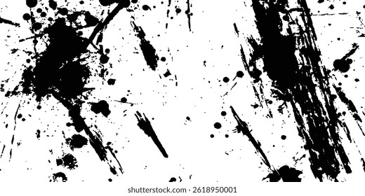 Vector blanco y negro con estilo grunge, rasguños y Elementos de textura para el diseño. Pinceladas abstractas en blanco y negro sobre un lienzo con textura de tinta negra.	