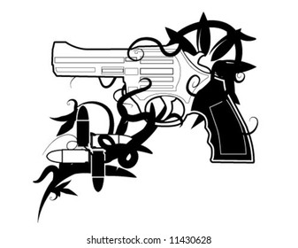 Vector black and white gun emblem design