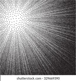 Vector  Black And White Halftone Background. Stipple Effect . Sun Burst