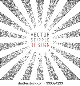 Vector  black and white halftone background. Stipple effect . Sun burst