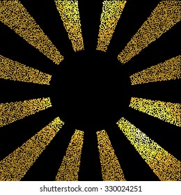 Vector  black and white halftone background. Stipple effect . Gold glitter Sun burst