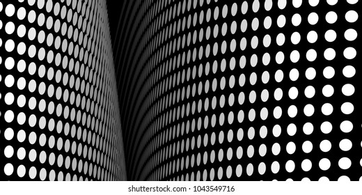 Vector Black and White Halftone Fold Wide Generative Op Art Background 
