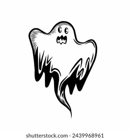 Vector Black And White Halloween Ghost Illustration