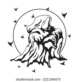 vector black and white halloween grim reaper clip art